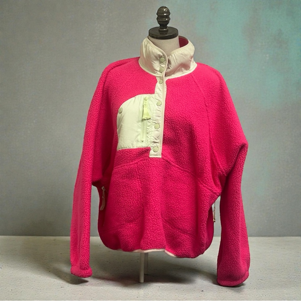 **LIKE NEW** Free People Vibrant Pink and Cream Teddy Jacket